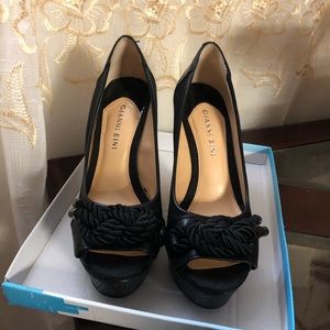 Black open toed wedges. Size 6.5